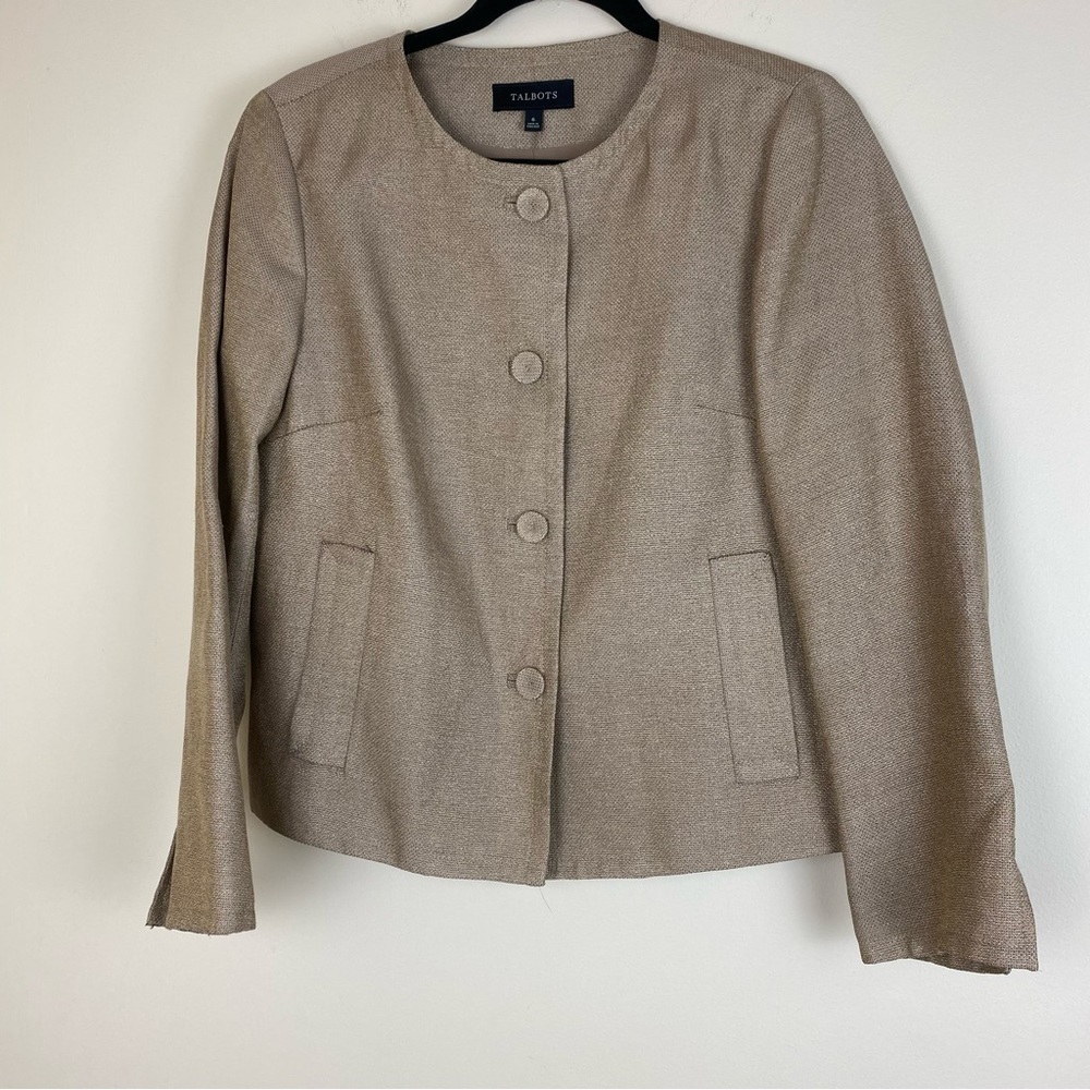 Talbots Golden Linen & Metallic‎ blend Career Suit Jacket Blazer women’s size 6